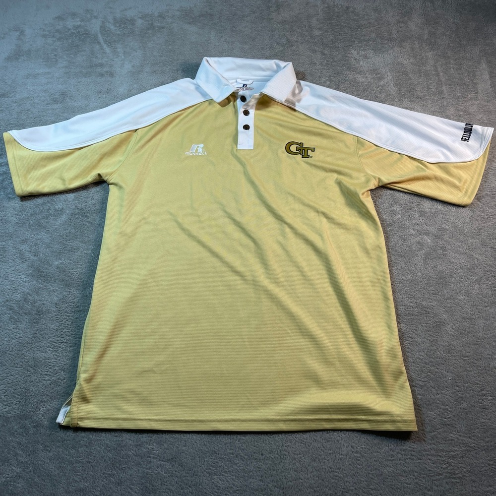 Russell‎ Athletic Polo Shirt Men's Large Yellow Georgia Team Issue Golf Athletic